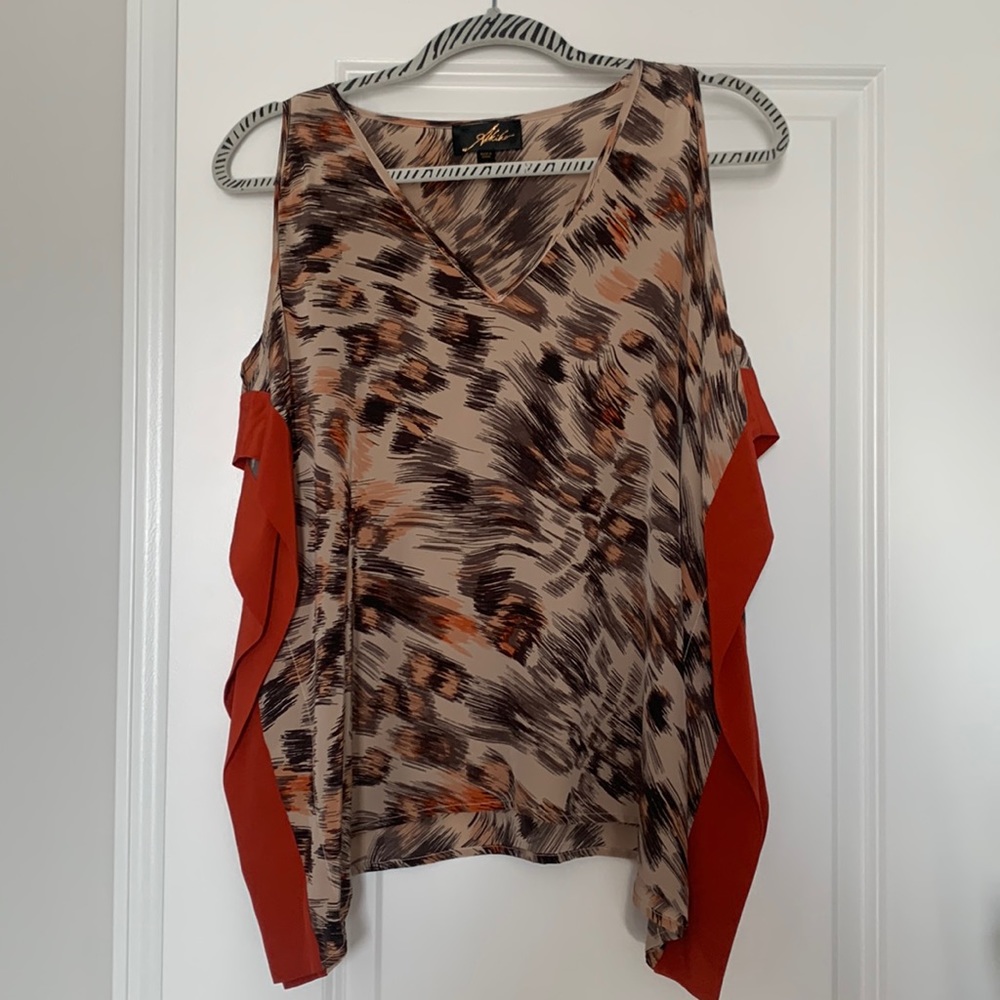 Akiko 100% silk cold shoulder top, size S